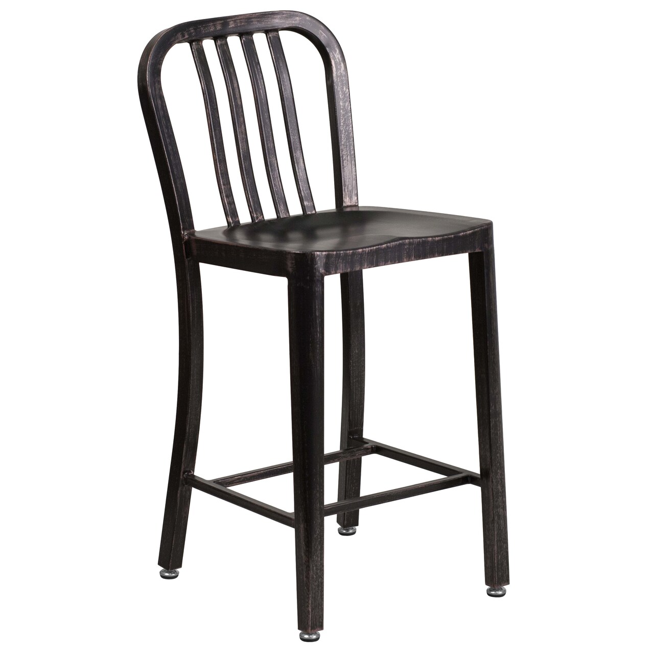 Merrick Lane Santorini Galvanized Steel Indoor/Outdoor Counter Bar Stool With Slatted Back And Powder Coated Finish